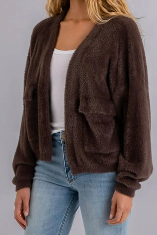 Jana Short Cardigan with Pockets in Chocolate