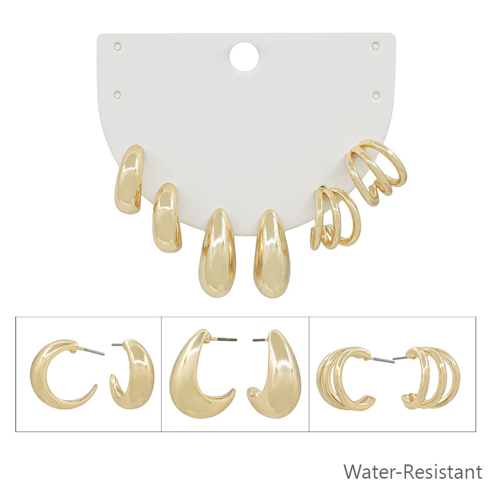 Set of 3 Gold Hoop Earrings