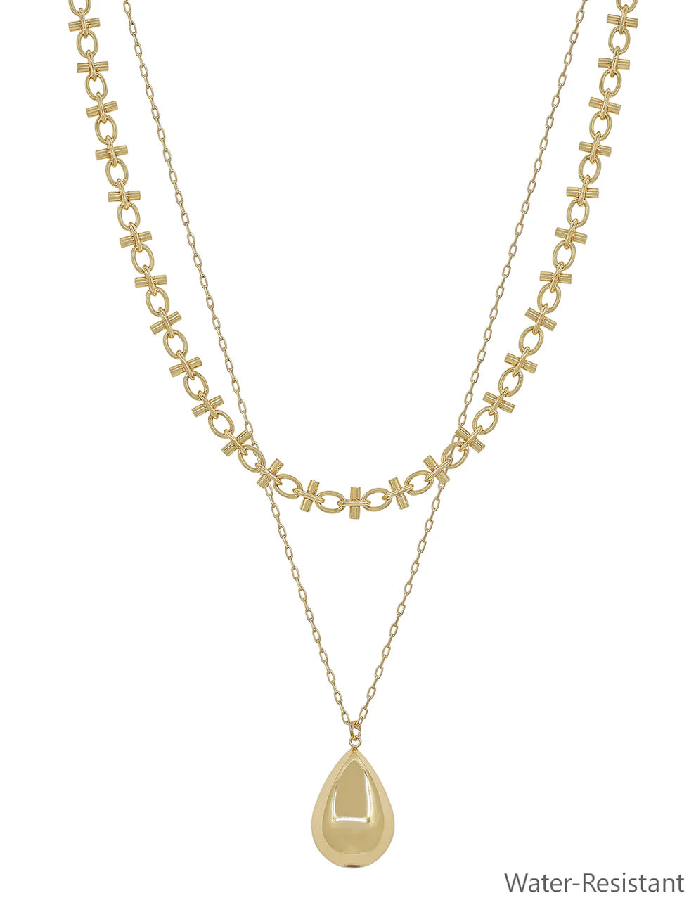 Layered Chain with Beaded Teardrop Charm Necklace