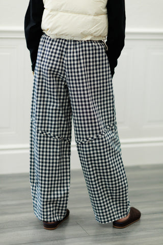 Navy Gingham Cotton Barrel Pants