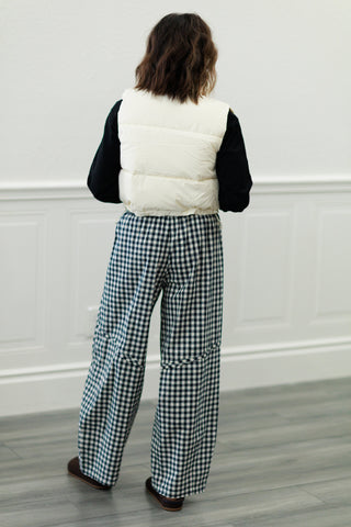 Navy Gingham Cotton Barrel Pants