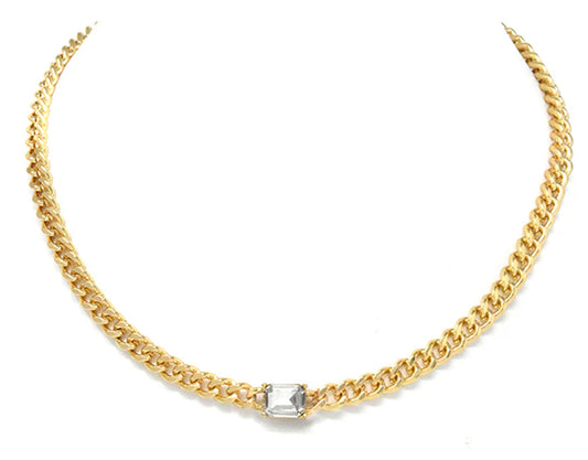 Gold Tight Link Chain with Crystal