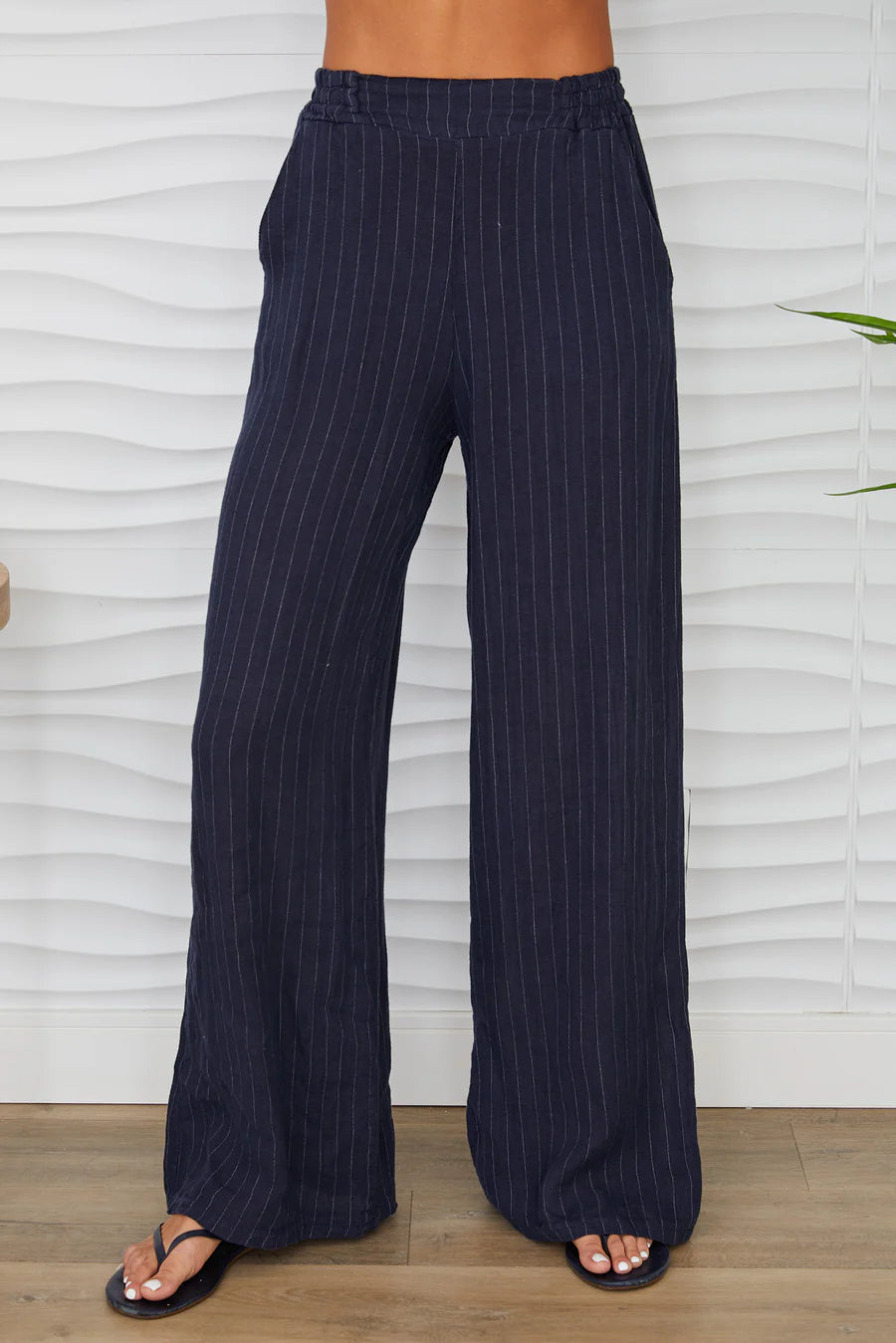 Pinstripe Linen Trouser in Navy