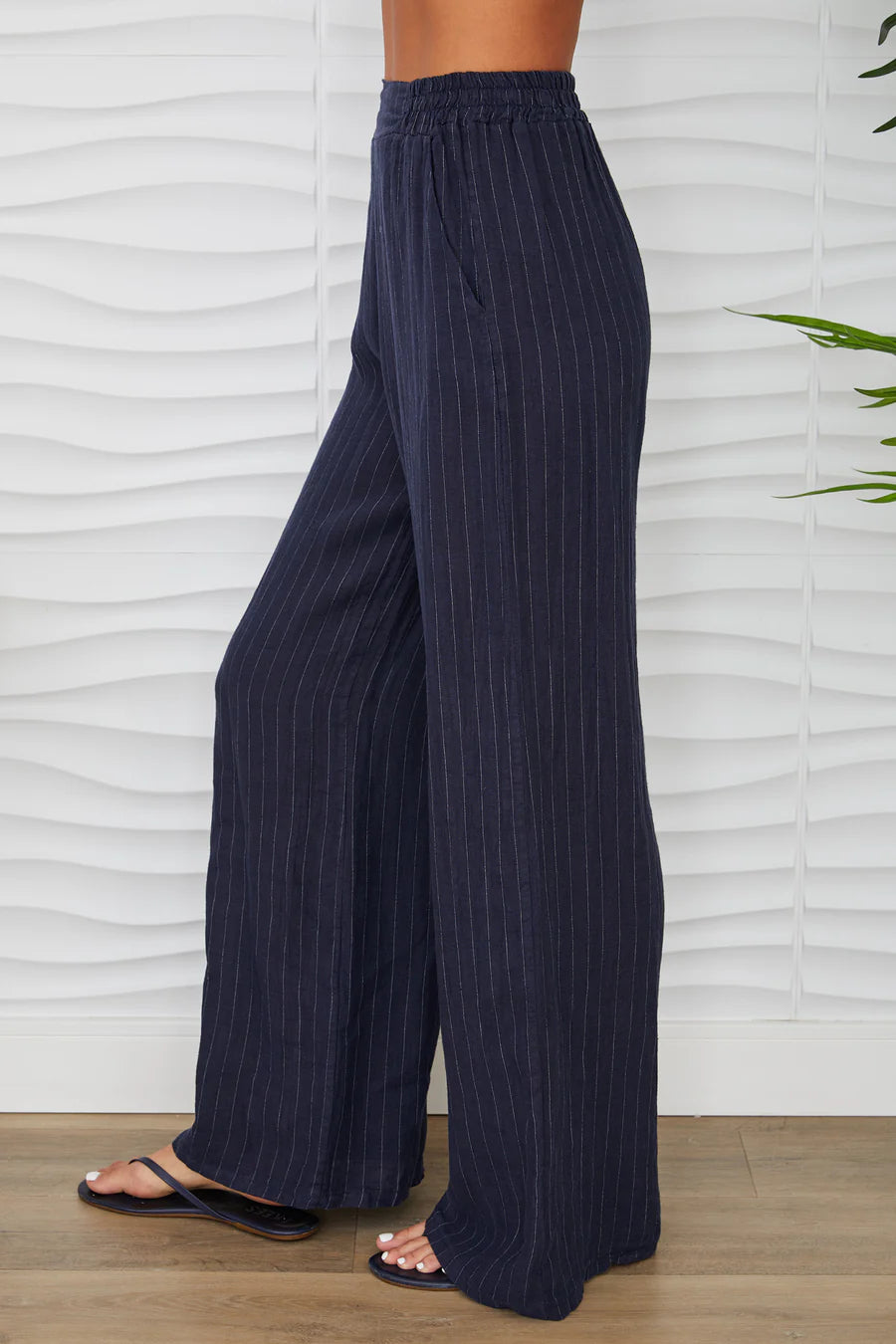 Pinstripe LInen Pants in Beige