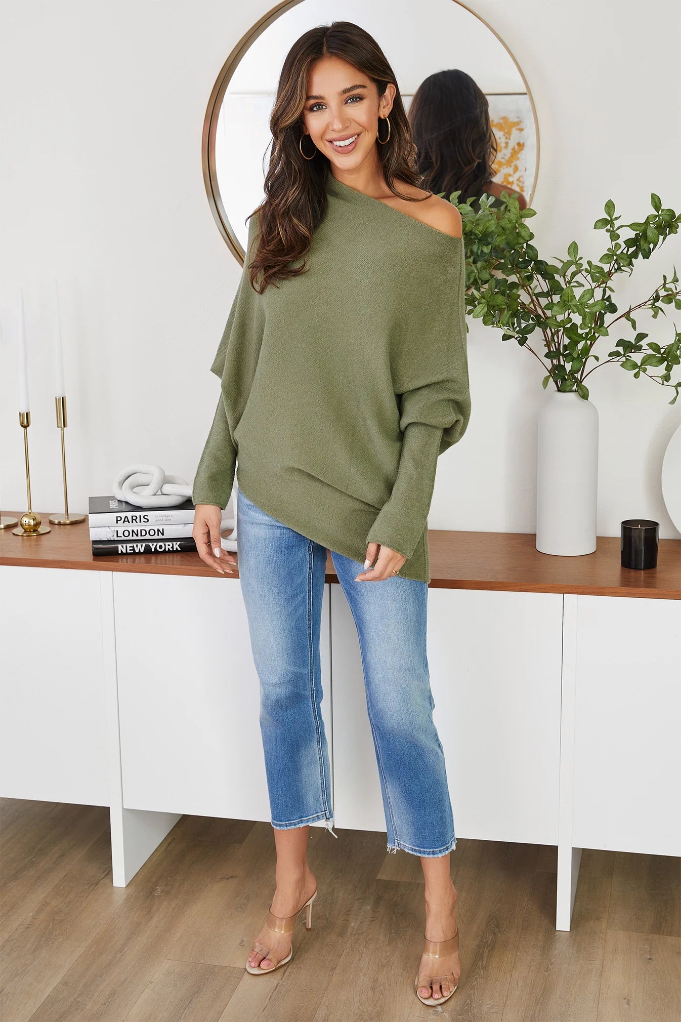 Italian Asymmetrical Sweater in Army Green