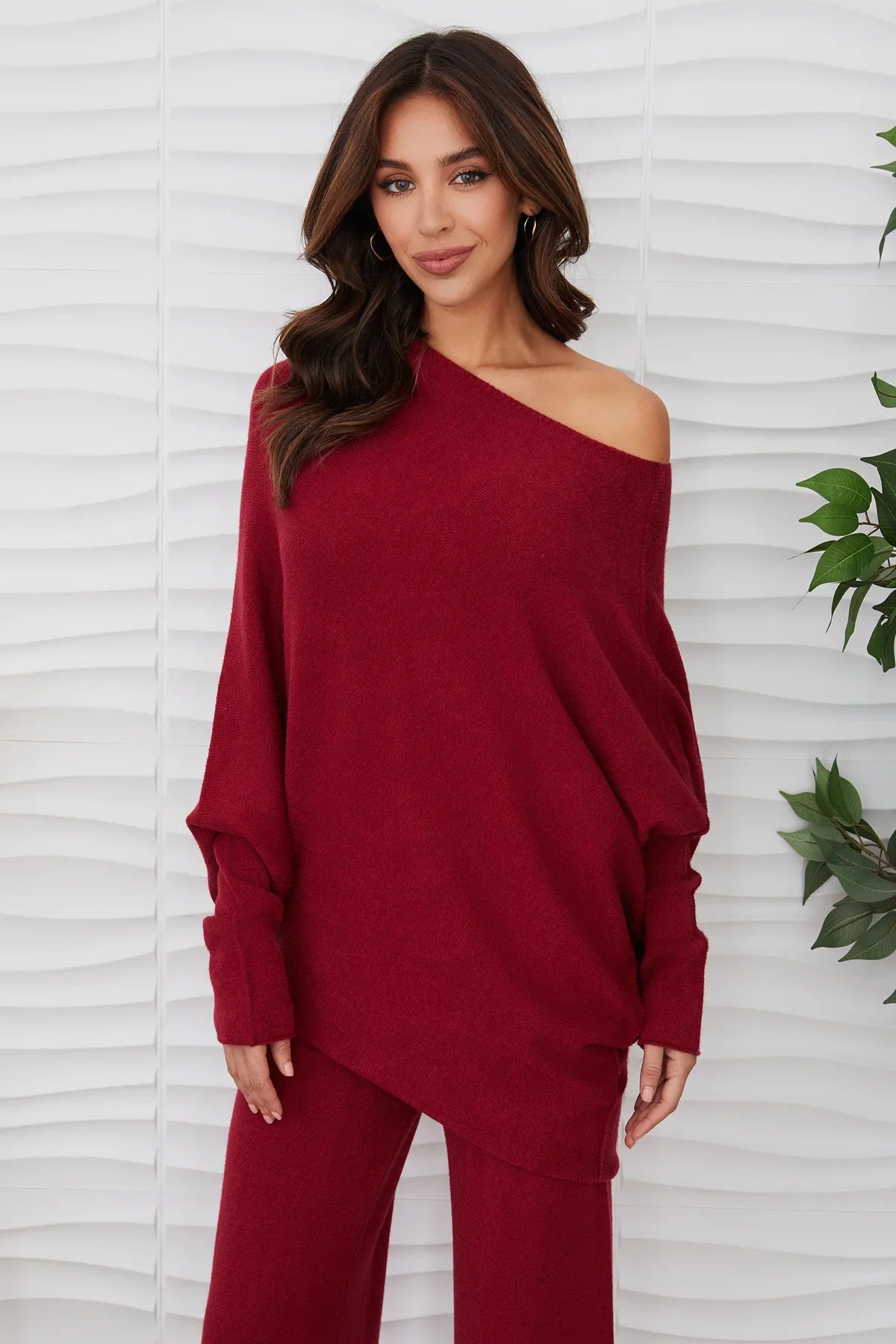 Italian Asymmetrical Sweater in Bordeaux