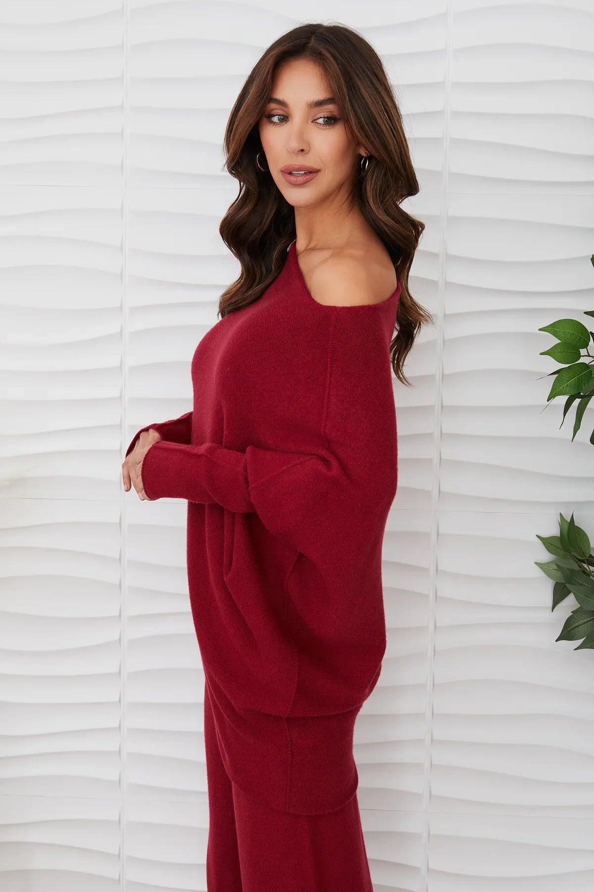 Italian Asymmetrical Sweater in Bordeaux