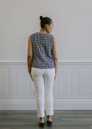 Double Button Straight Jeans in Off White