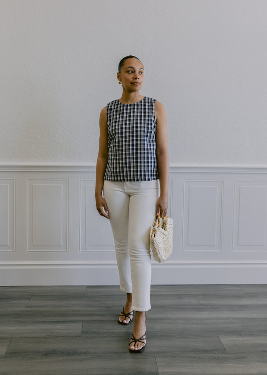 Double Button Straight Jeans in Off White