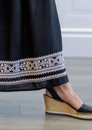 Black Embroidered Hem Maxi Skirt