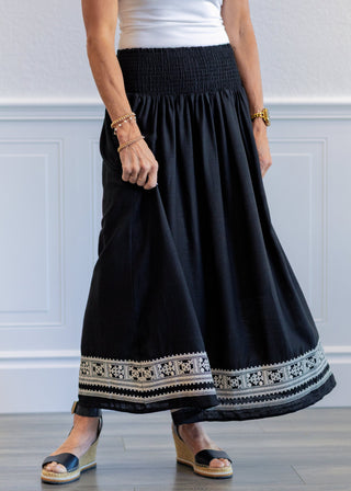 Black Embroidered Hem Maxi Skirt