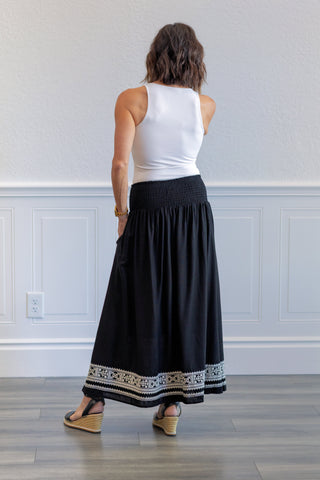 Black Embroidered Hem Maxi Skirt