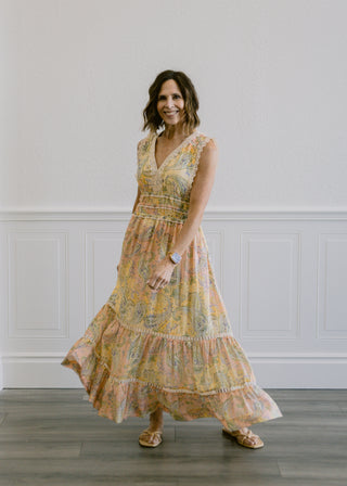 Floral Lace Trim Maxi Dress