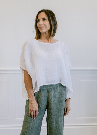 Italian Linen Pancho Top in White