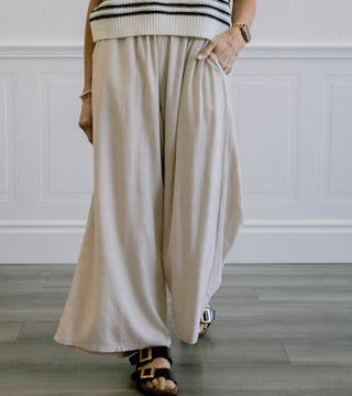 Linen Blend Wide Leg Pants in Sand Beige