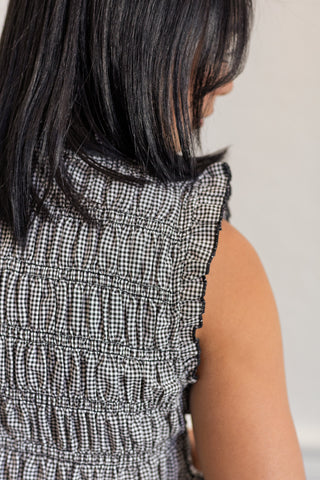 Mini Gingham Peplum Top in Black