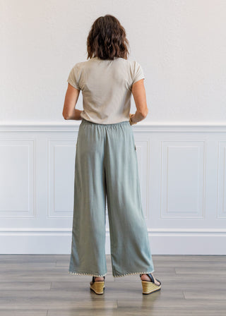 Linen Blend Pants in Sage Blue