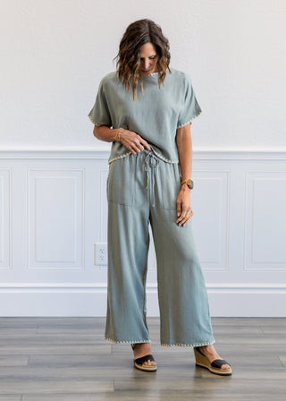 Linen Blend Pants in Sage Blue