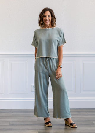 Linen Blend Pants in Sage Blue