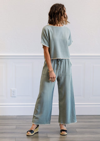 Linen Blend Pants in Sage Blue