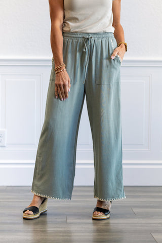 Linen Blend Pants in Sage Blue