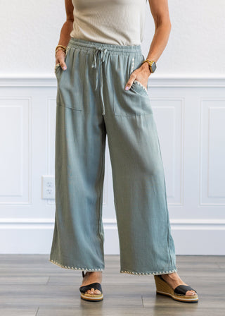 Linen Blend Pants in Sage Blue