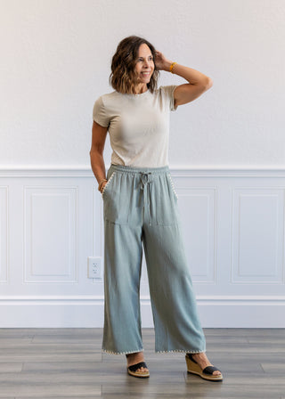 Linen Blend Pants in Sage Blue