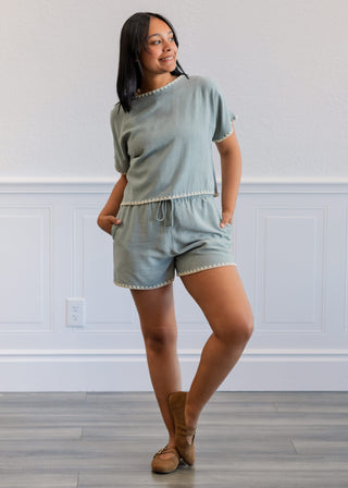 Linen Blend Elastic Tie Shorts