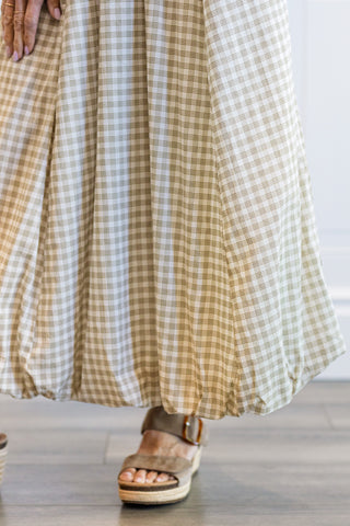 Balloon Plaid Midi Dress in Cream