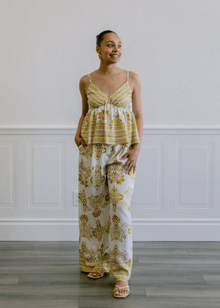 Floral Print V-Neck Camisole Top in Mustard