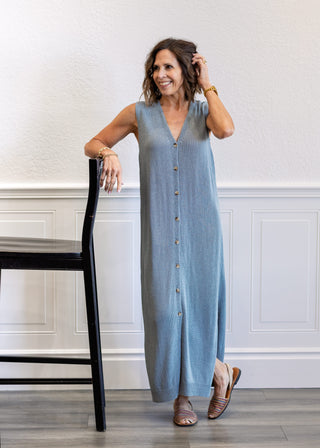 Midnight Ease Knit Dress in Slate Blue