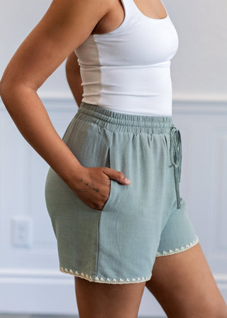Linen Blend Elastic Tie Shorts