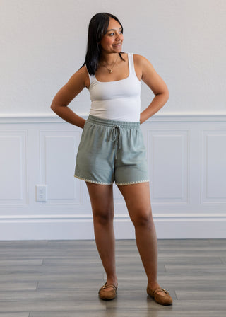 Linen Blend Elastic Tie Shorts