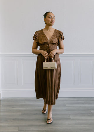 Shania Pleated Dress in Chocolate