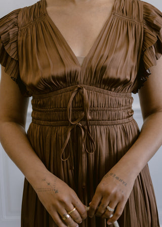 Shania Pleated Midi Dress in Chocolate