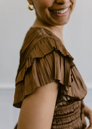 Shania Pleated Midi Dress in Chocolate