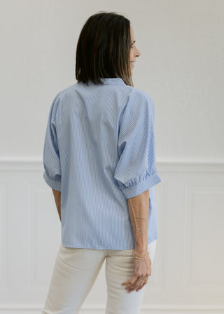 China Collar Stripe Button Down Top