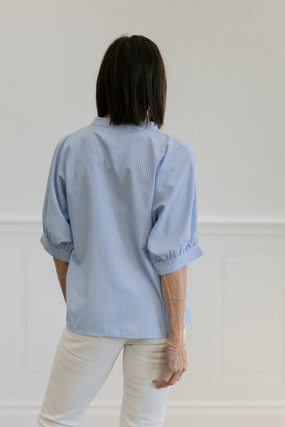 China Collar Stripe Button Down Top