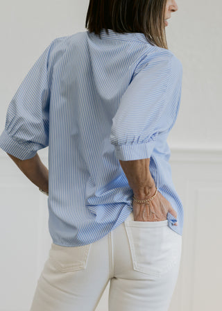 China Collar Stripe Button Down Top