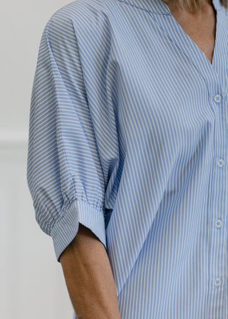 China Collar Stripe Button Down Top