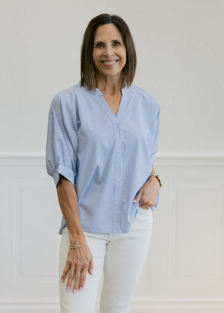 China Collar Stripe Button Down Top