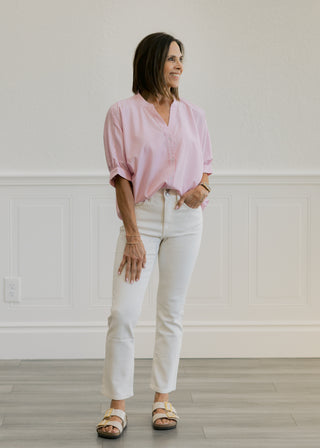 China Collar Stripe Button Down Top