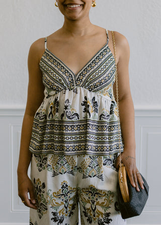 Floral Print V-Neck Camisole Top in Black