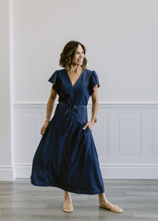 Flutter Sleeve Waist Tie Dress