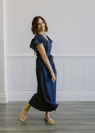 Flutter Sleeve Waist Tie Dress