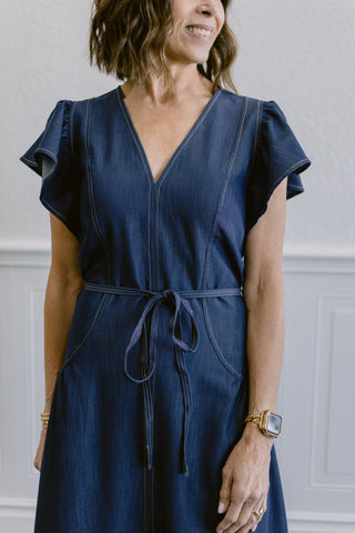 Flutter Sleeve Waist Tie Dress