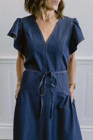 Flutter Sleeve Waist Tie Dress