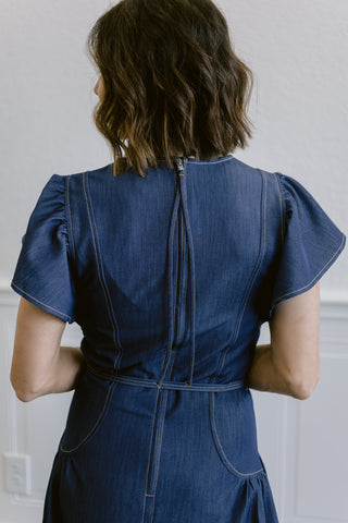 Flutter Sleeve Waist Tie Dress