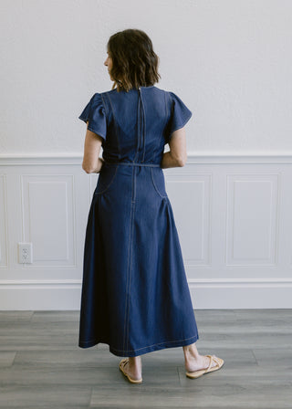 Flutter Sleeve Waist Tie Dress