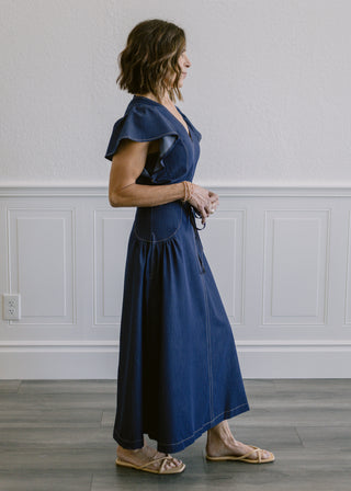 Flutter Sleeve Waist Tie Dress